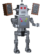 Animated dancing robot with two floating speakers